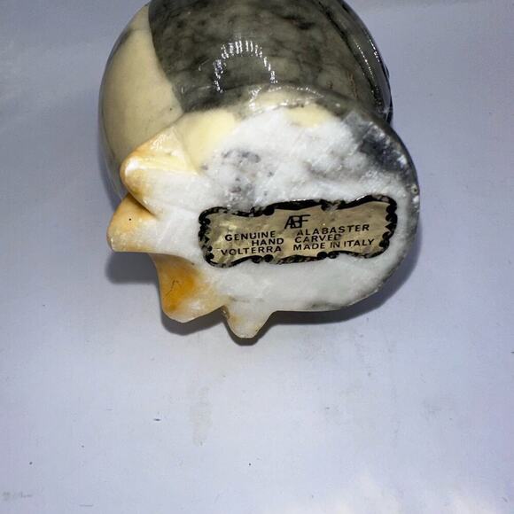 Vintage Hand Carved Volterra Alabaster Marble Owl Paperweight Made In Italy - Picture 5 of 7